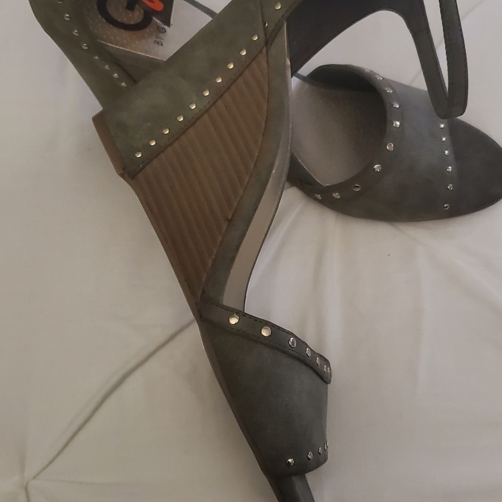 Guess Olive Green Studded Wedge Heels Ankle Strap